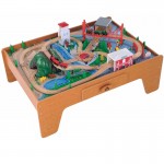 Set trenulet din lemn Big City Train cu masuta de joaca maro